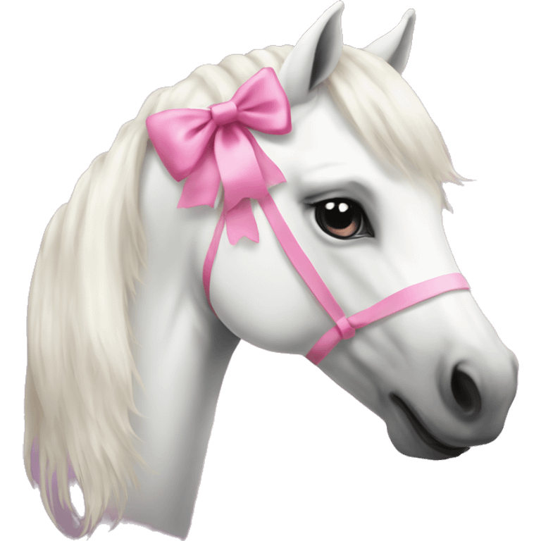 Make a beautiful white horse with a pink bow  emoji