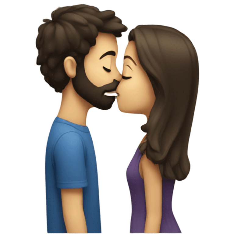 Light brunette girl Kissing boy with dark hair and beard emoji