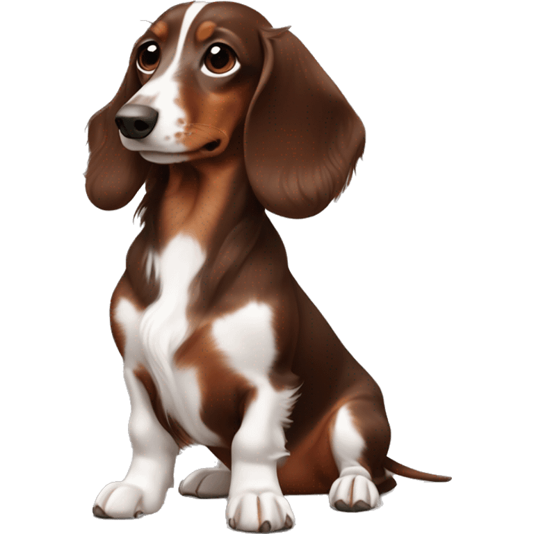 Long haired chocolate brown dachshund with one white paw emoji