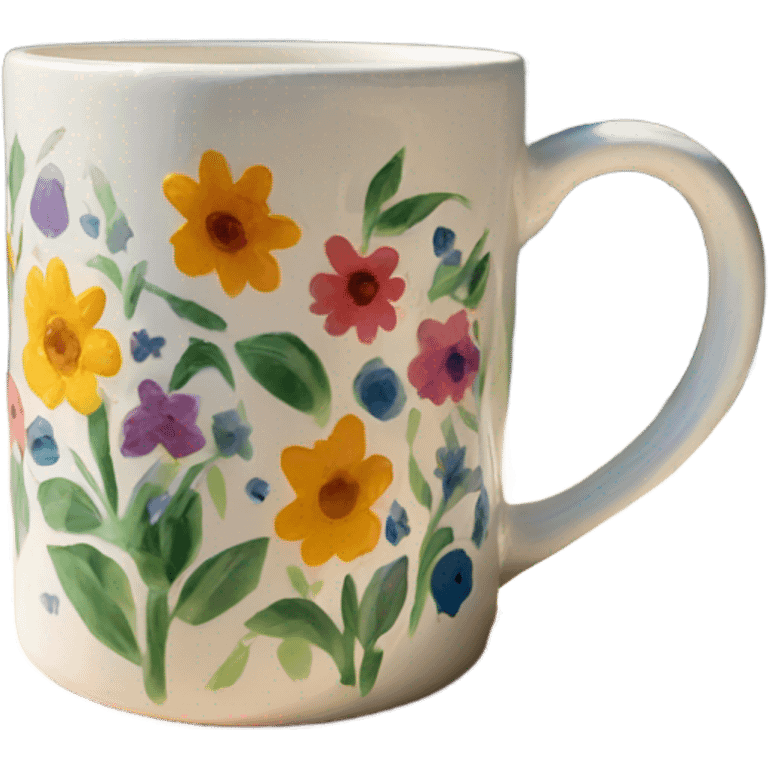 ceramic mug with flowers painted emoji