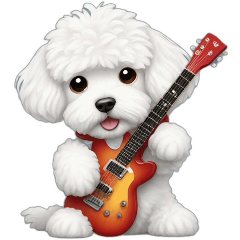 White maltipoo playing guitar emoji