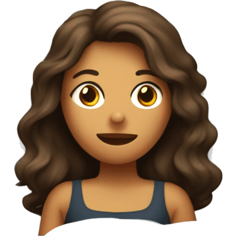 dormida en una cama, una mujer de tez trigueña con cabello liso castaño emoji