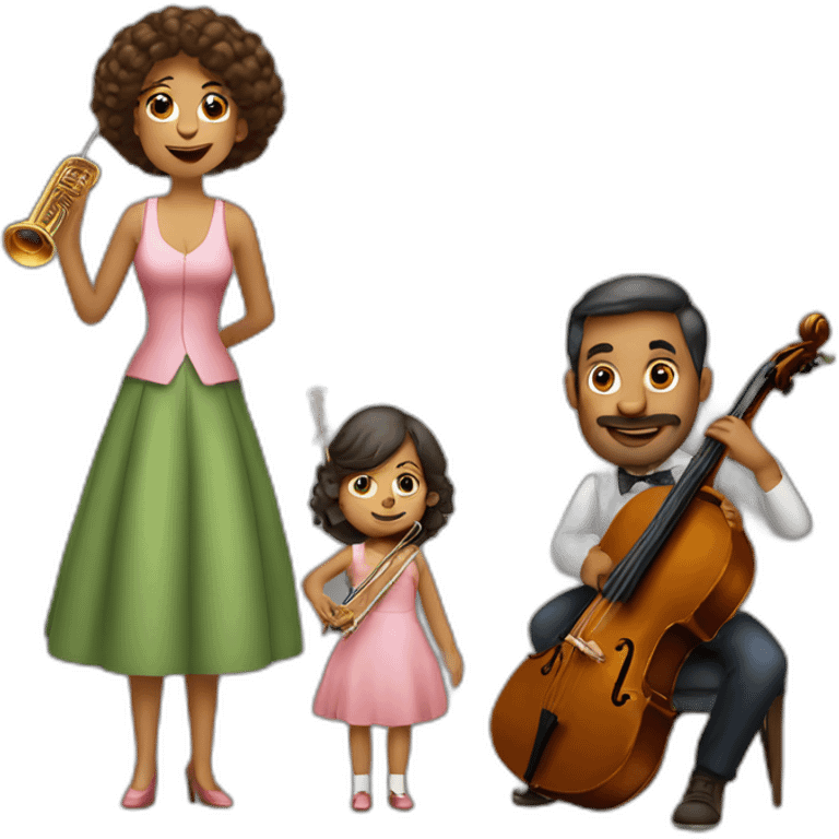 A man with trombone and a woman with cello and they have a toddler girl emoji