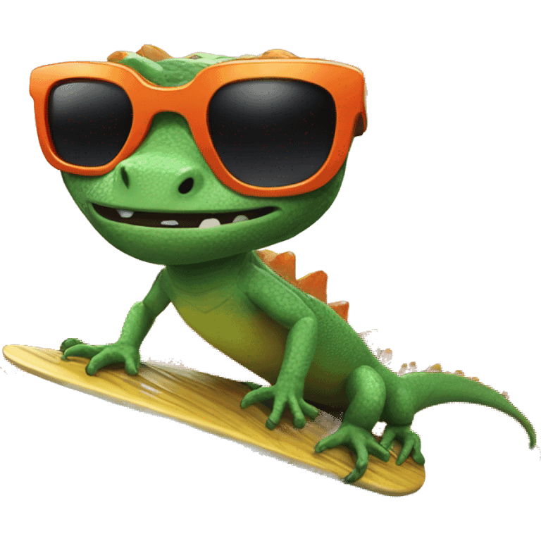 lizard with sunglasses surfing on a wave of lava emoji