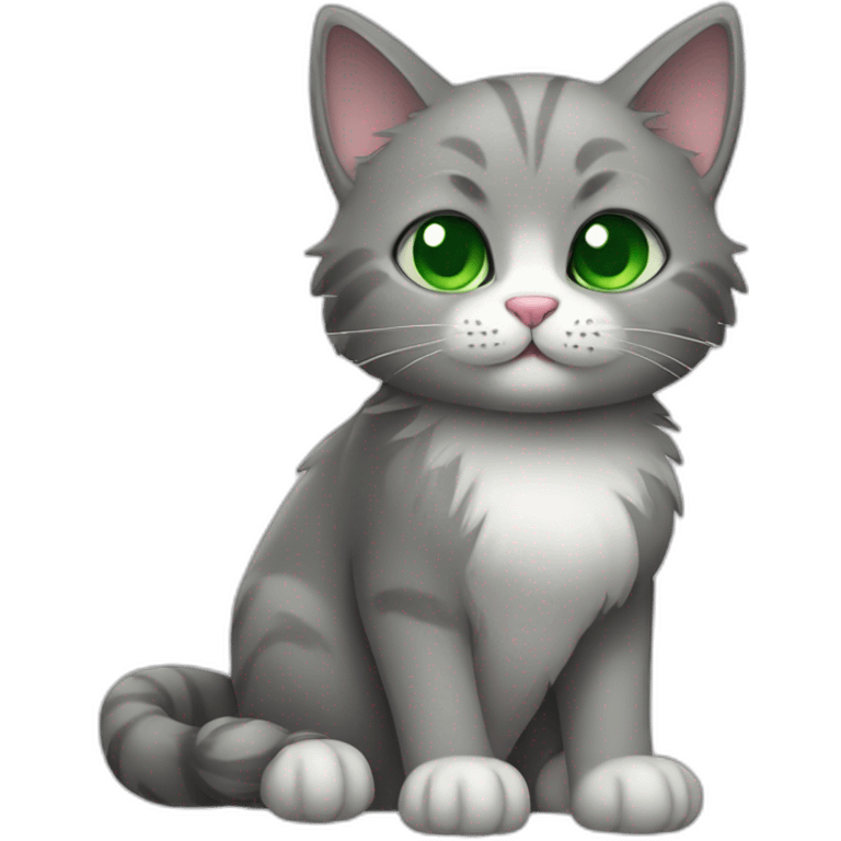 a cat with green eyes and gray fur holding a heart in its paws❤️. emoji