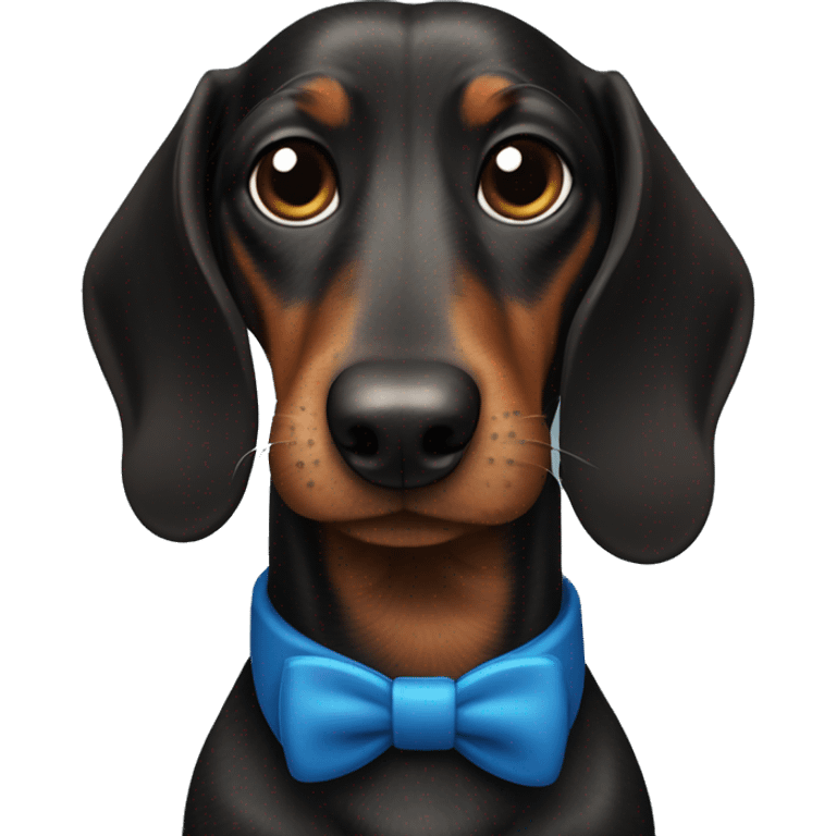 Dark fur Dachshund with long legs in blue collar  emoji