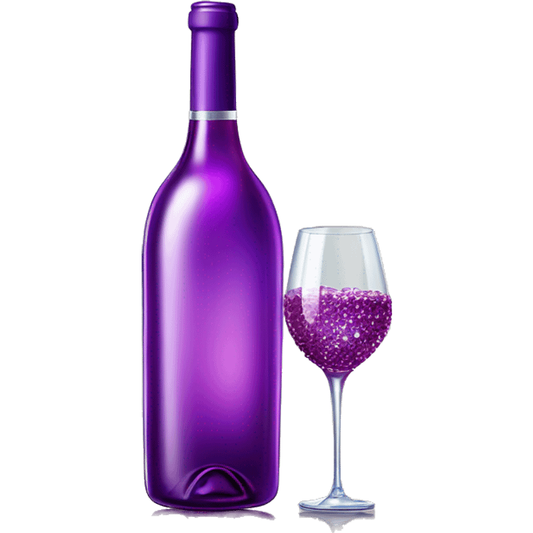 Realistic sparkling diamond glam bottle of Purple Wine and matching long stem wine glass. emoji