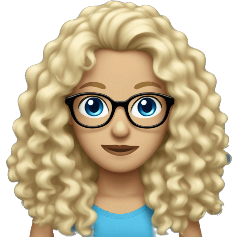 long blonde, curly hair, glasses, blue eyes, caucasian emoji