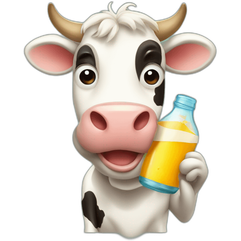 cartoon style cow drinking beear from bottle emoji