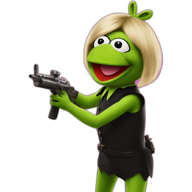 kermit the frog firing his weapon at miss piggy emoji