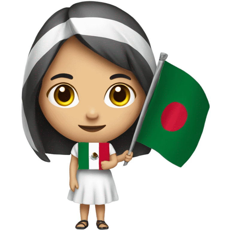 Asian girl holding Mexico flag emoji