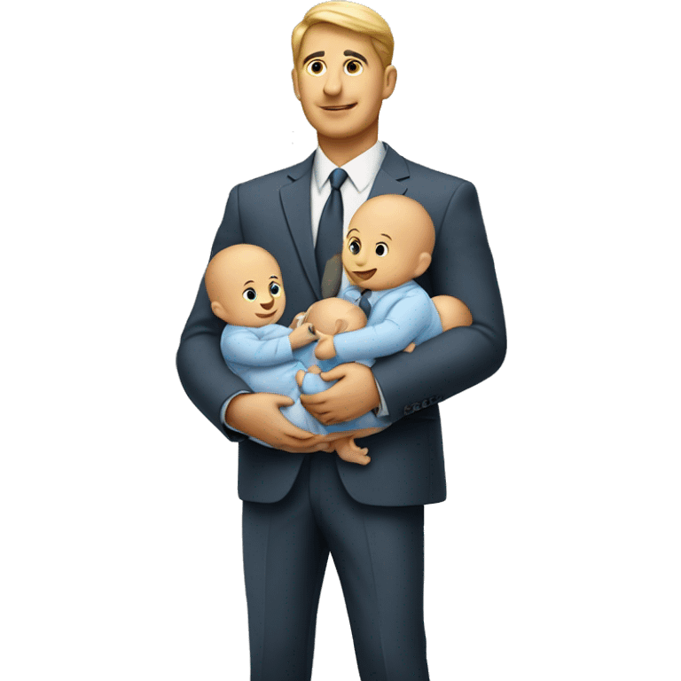 A businessman holding two babies, one in each arm.  emoji