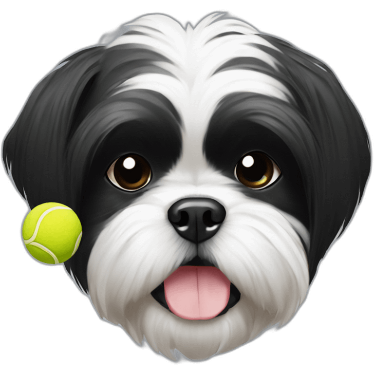 shih tzu dog black and white with a tennis ball in mouth emoji