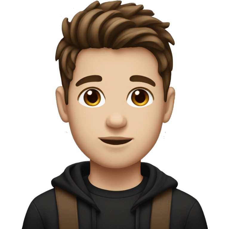 boy with a stripe in the middle hairstyle, brown hair and a black sweater, brown eyes and white skin emoji