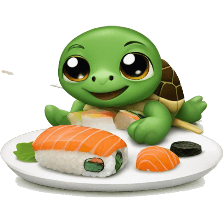 A turtle eating sushi and loving it  emoji