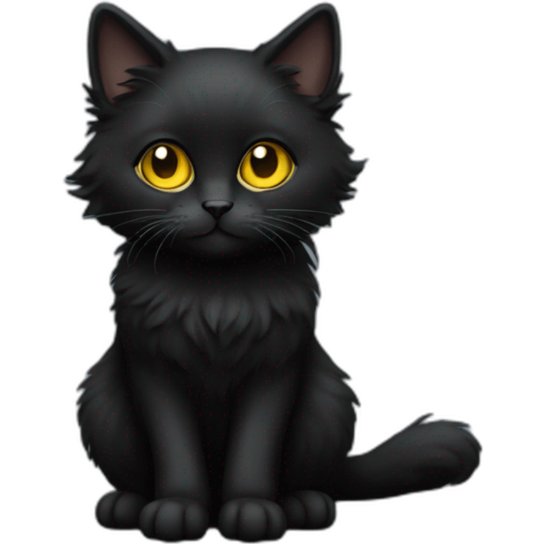 black only cat female fluffier full body, yellow eyes emoji