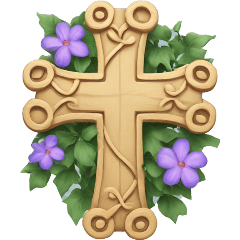 beautiful realistic cross with flowers and vines wrapped around it emoji