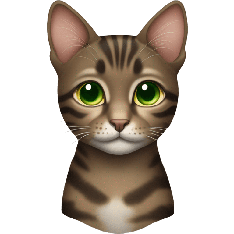 Dark brown tabby cat with brown-green eyes  emoji