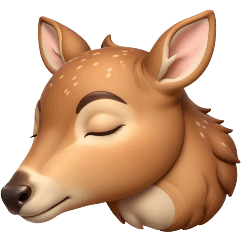 Meme-Worthy Cute Sleeping Deer Portrait Emoji, Head resting peacefully with a contented smile, showcasing a delicate, slender build and a luxuriously soft coat, eyes shut in a serene, restful nap, Simplified yet hilariously adorable features, highly detailed, glowing with a soft, drowsy light, high shine, relaxed and utterly lovable, stylized with an air of playful laziness, bright and heartwarming, soft glowing outline, capturing the essence of a comically sleepy deer, so meme-worthy it feels like it could instantly become the next viral sensation of adorable woodland slumber! emoji