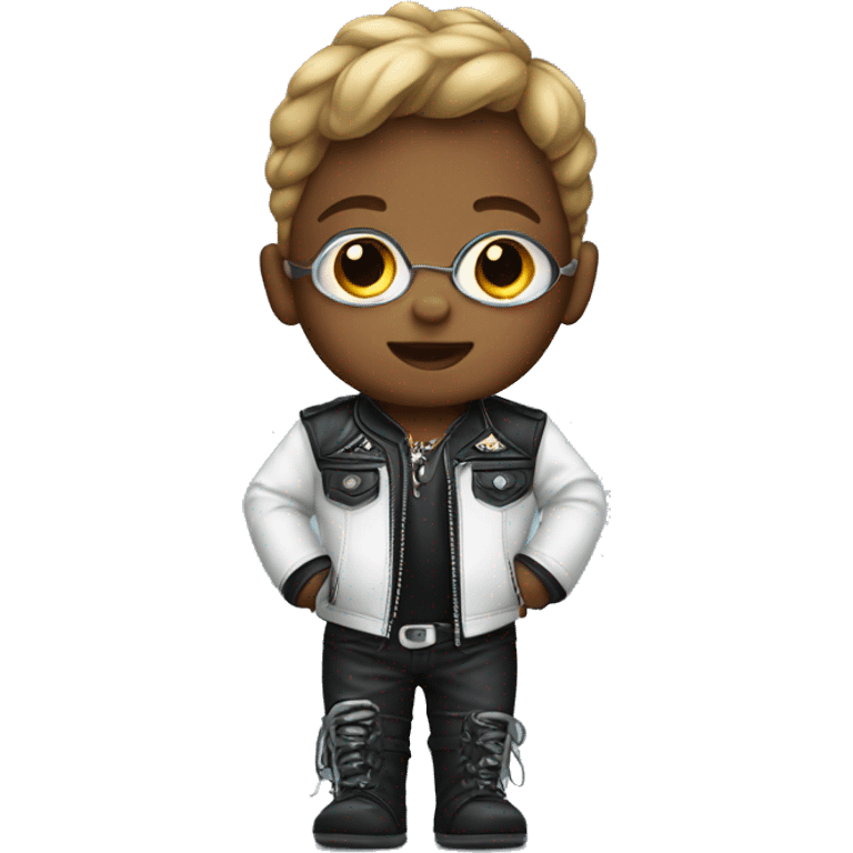 Baby wearing a biker outfit emoji