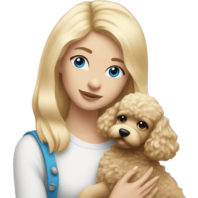 girl with straight blonde hair and blue eyes holding a fluffy poodle puppy emoji