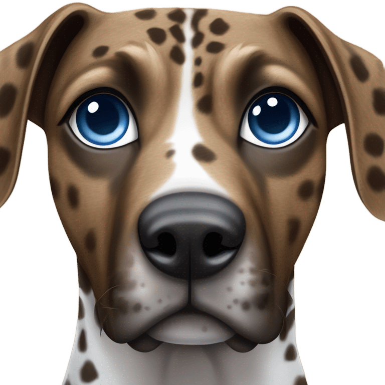 Brown brindle and white patch Catahoula leopard dog with one blue eye and one brown eye  emoji