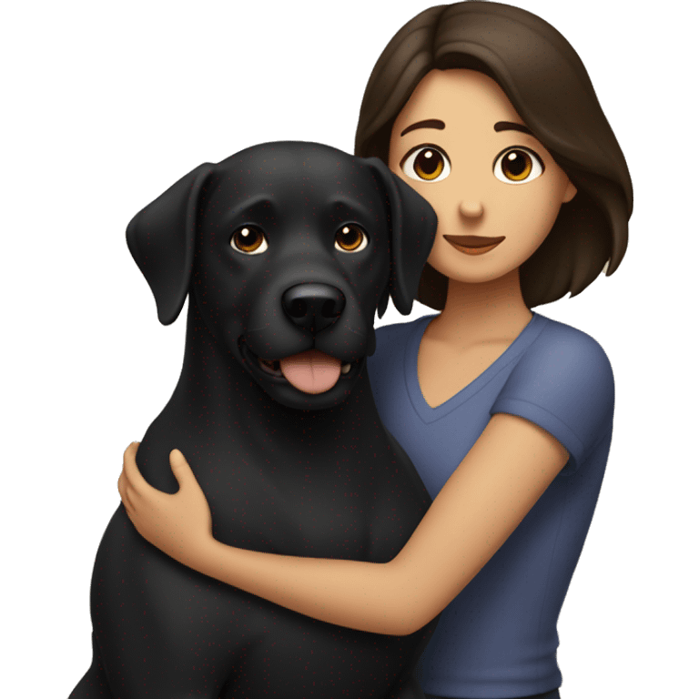 Brunette hugging big black dog emoji