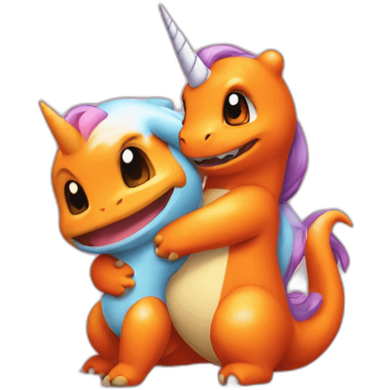 Charmander hugging a unicorn emoji