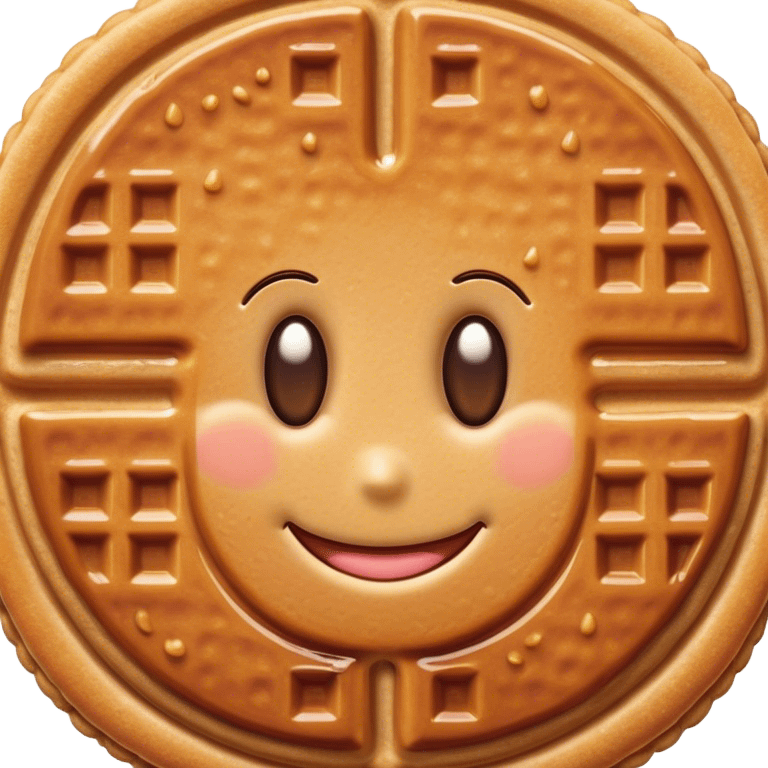 Stroopwafel Cinematic Realistic Stroopwafel Dessert Emoji, depicted as a single, flat, delicate caramel-filled waffle cookie rendered with crisp textures and warm, inviting lighting. emoji