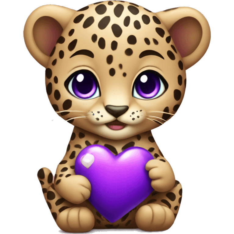 Baby leopard holding a purple heart  emoji