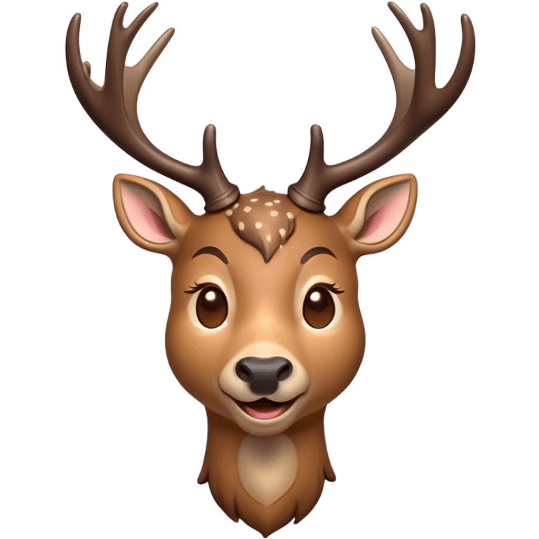 Cinematic Comical Deer Portrait Emoji, Head tilted dramatically with an exaggeratedly amused expression, featuring a sleek dappled coat and whimsically contorted antlers, wide, expressive eyes filled with playful disbelief, Simplified yet hilariously expressive features, highly detailed, glowing with a slightly sassy glow, high shine, dramatic yet playful, stylized with an air of cheeky woodland mischief, bright and endearing, soft glowing outline, capturing the essence of a spirited and over-the-top deer, so meme-worthy it feels like it could side-eye its way into forest folklore instantly! emoji