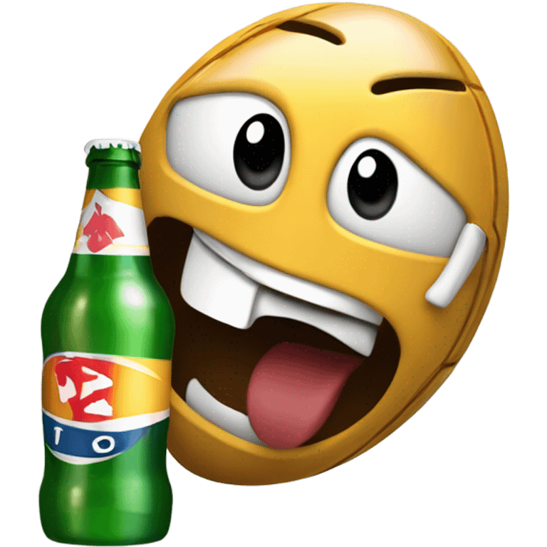 Football with a face guzzling a bottle of beer emoji