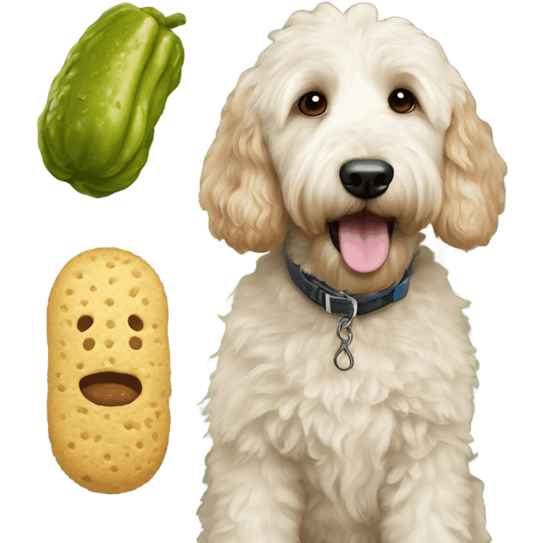 Goldendoodle with pickle emoji