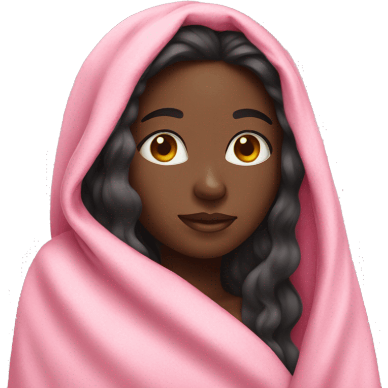 Black girl with long hair in a pink blanket  emoji