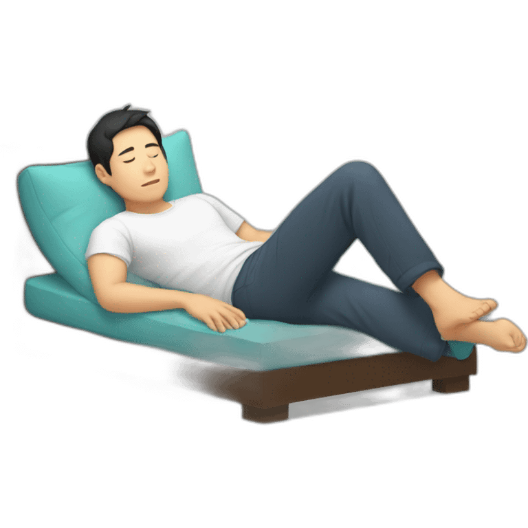 Asian guy sleeping on side with a pillow between his foot emoji