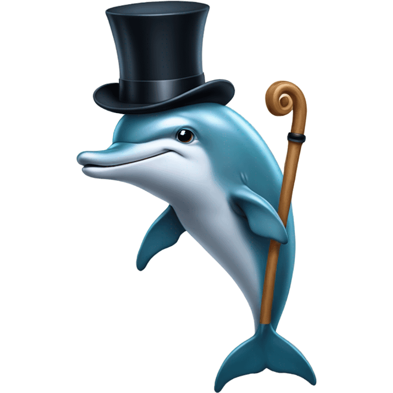 dolphin with a cane and top hat emoji