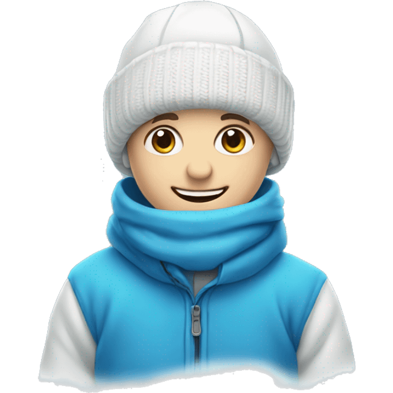 smiling boy with blue eyes in winter attire emoji