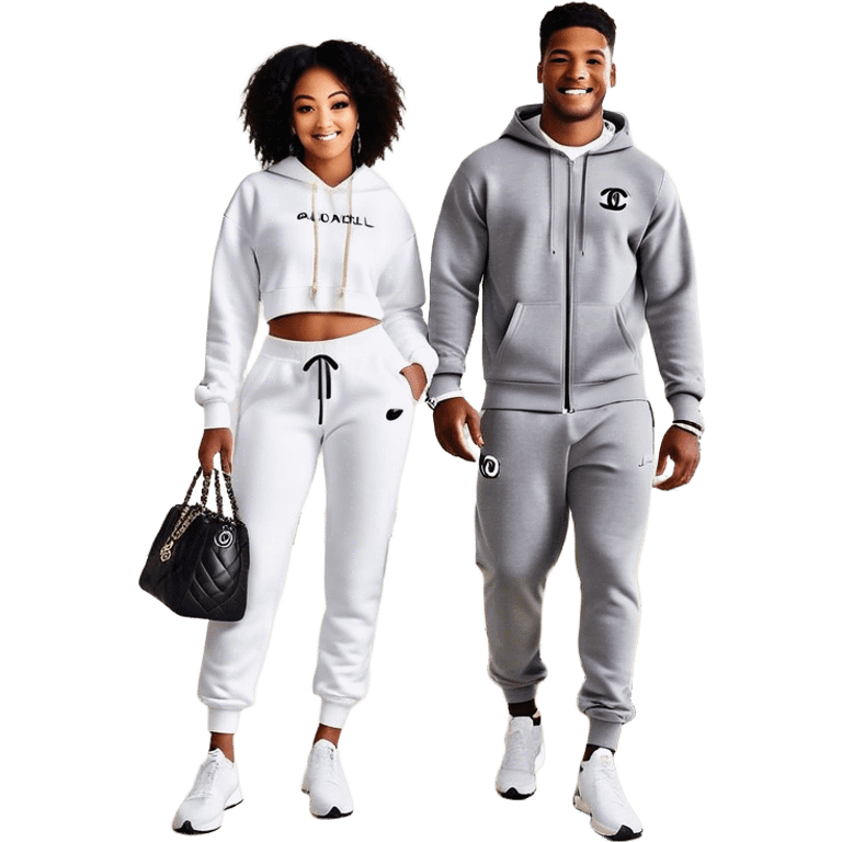 Man living his dream standing in the master bedroom of a mansion. He’s boo’d up with a pretty Brownskin big booty woman wearing a Chanel outfit with her holding a Chanel bag. The man has on a Nike Tech Fleece sweatsuit. The man isn’t holding a bag emoji