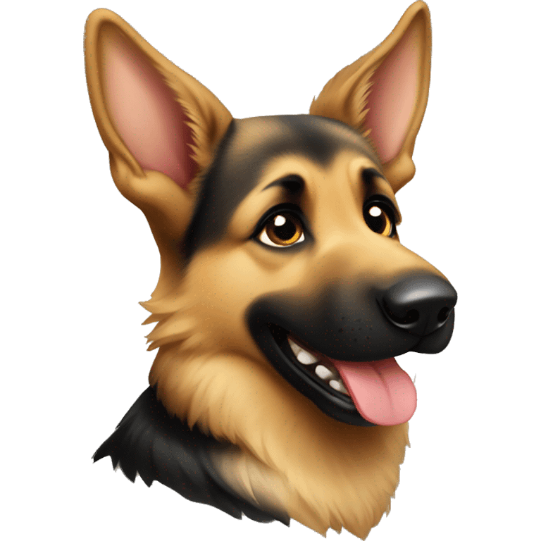 Playful young German shepherd sitting with tongue out emoji