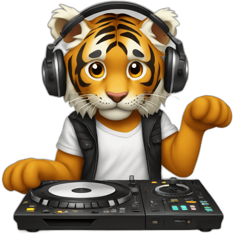 Tiger as DJ with a DJ Mix emoji