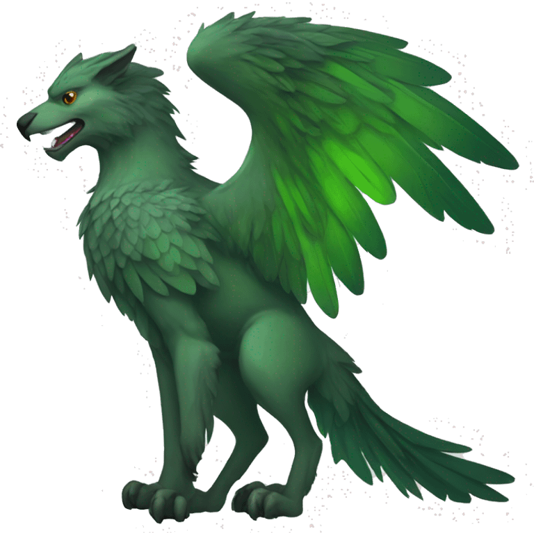 Full-body green gryphon with wolf-body with a beak for its mouth and wings emoji