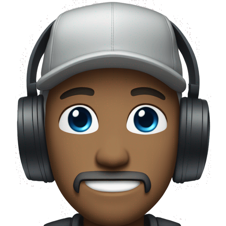 man blue eyes with goatee and snapback, headphones on head emoji