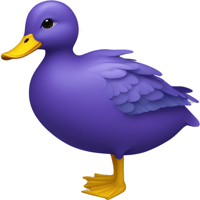 a blue duck with yellow beak and feet with purple rings around its eyes emoji