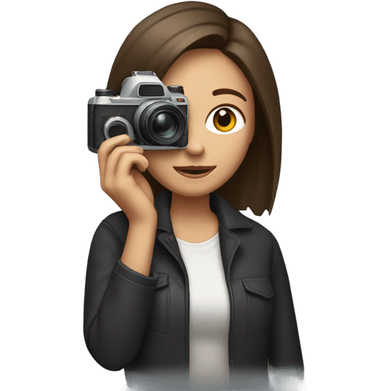 woman photographer camera covering face brunette emoji