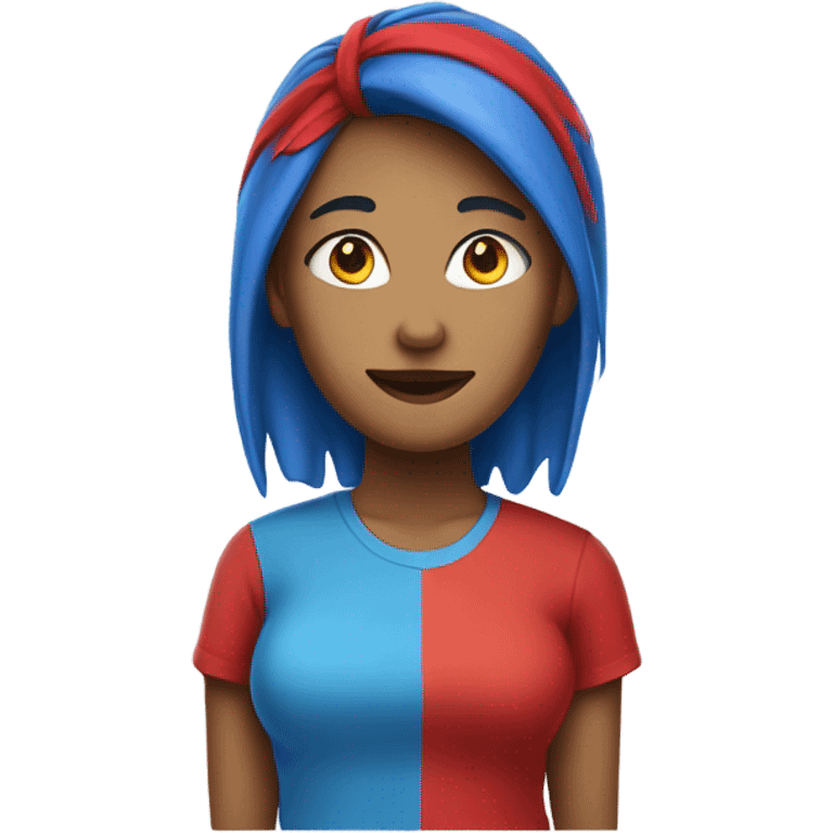 a woman blue hair in red tshirt emoji