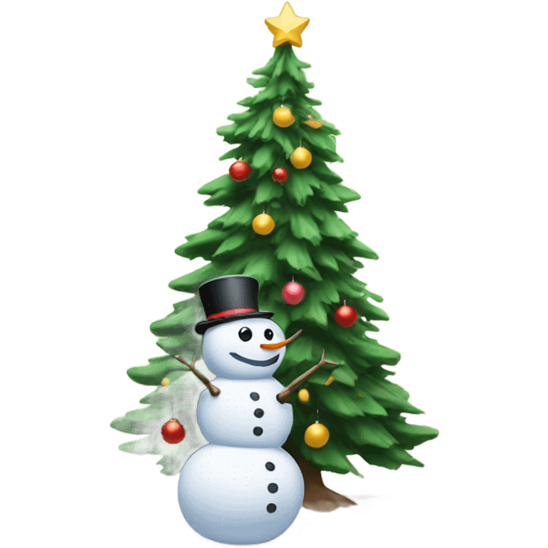 Snowman next to Christmas tree emoji