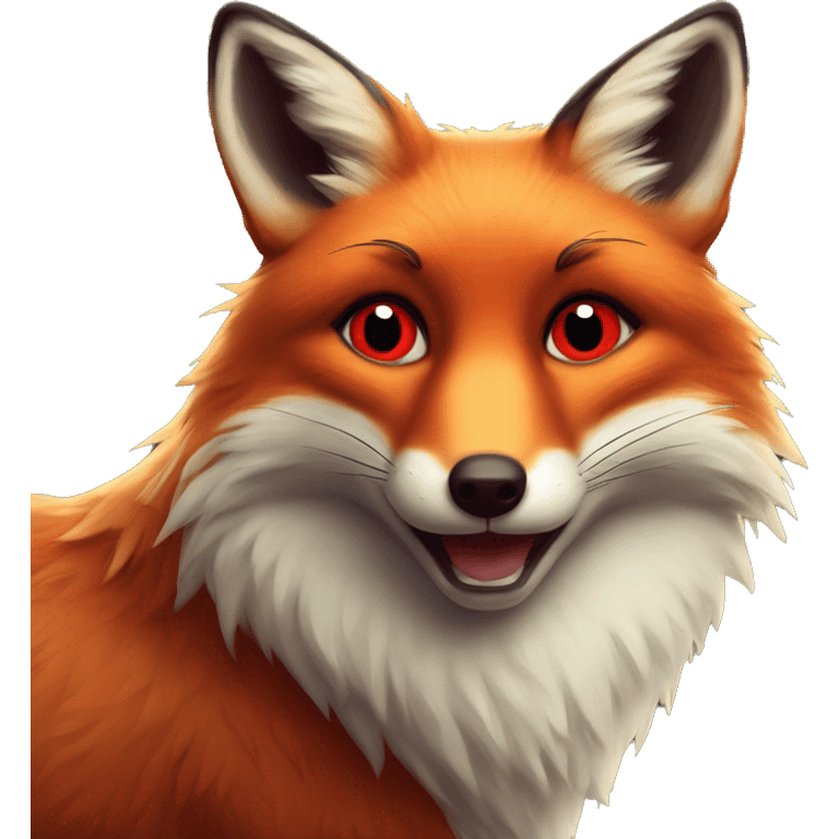 deep lush red fox face with tiny red heart instead of eyes emoji