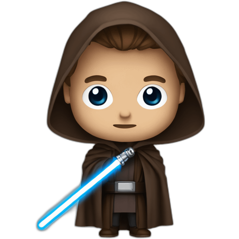 Dark side anakin skywalker (scar over right eye) (brown hooded robe) (portrait, front facing) (blue lightsaber) emoji