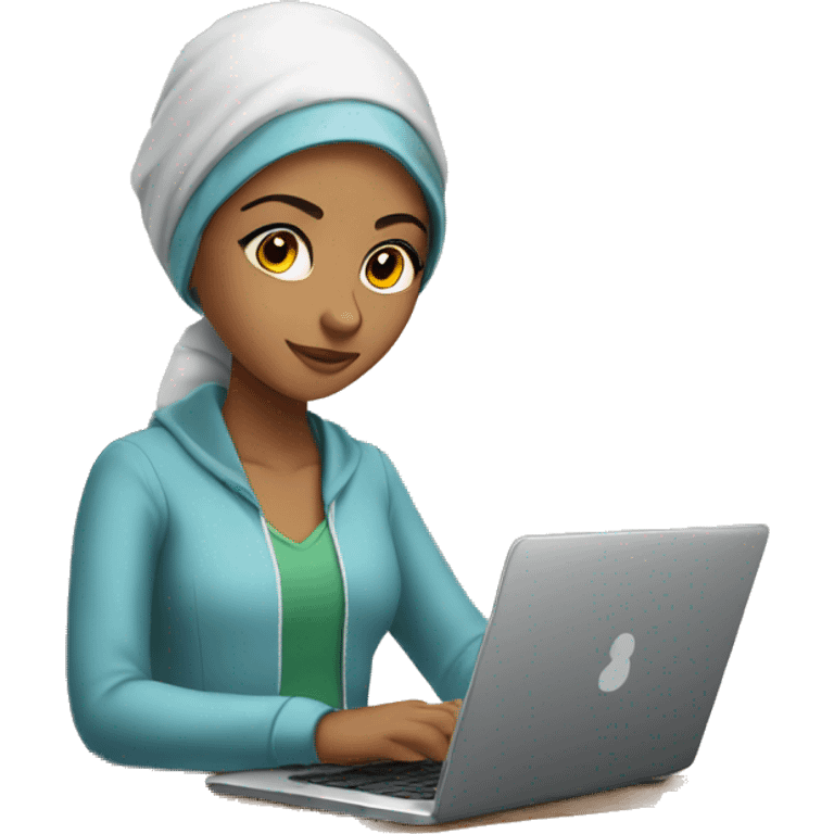 a moroccan young adult girl working on her laptop emoji