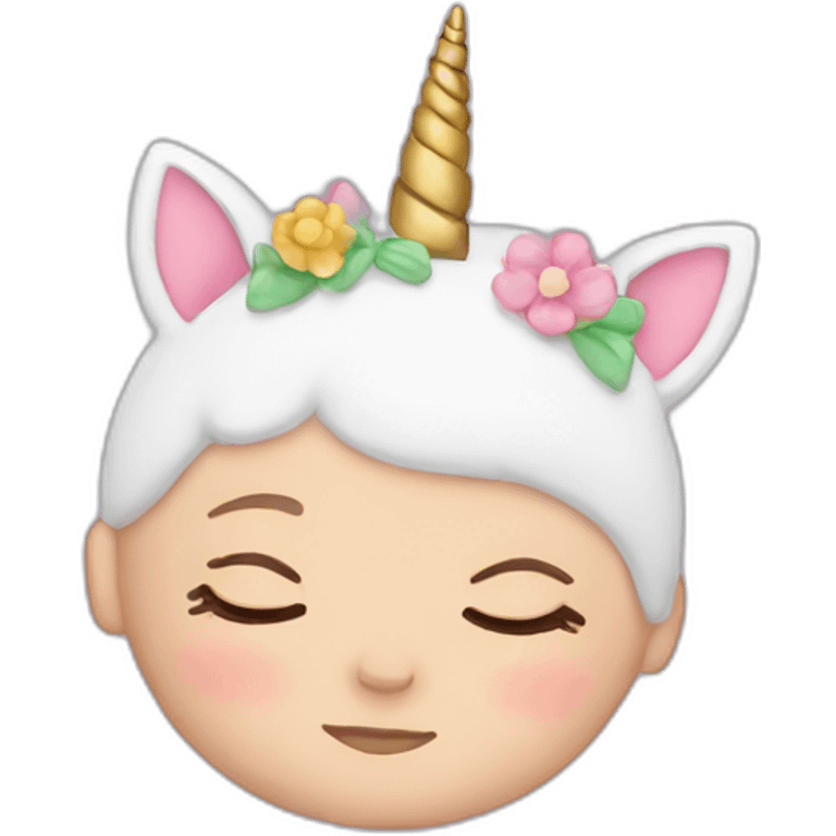 Sleeping white Newborn with unicorn headband emoji